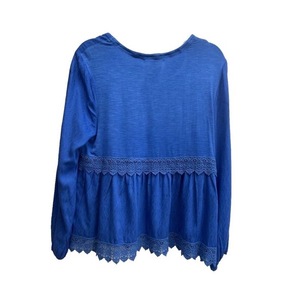 Farmers Market Women's Blouse Petite Medium 100% Rayon Lace V-Neck Boho Blue - Picture 4 of 13